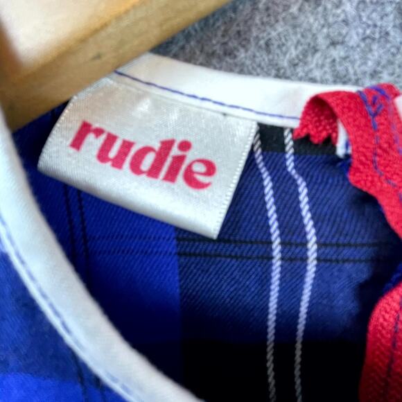 Rudie Babydoll Dress Blue Small Plaid Ringer Playful Twirl Whimsical Schoolgirl - Picture 3 of 7